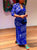 Women's Casual Long-Sleeve Bodycon Paisley Dress, Blue