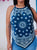 WT-001 Women's Bandana Halter Neck Top, Plus Sizes, Navy Blue