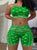 (Two-Piece Set) Women’s Paisley Cami Top and Fitness Shorts, Green