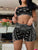 (Two-Piece Set) Women’s Paisley Cami Top and Fitness Shorts, Black