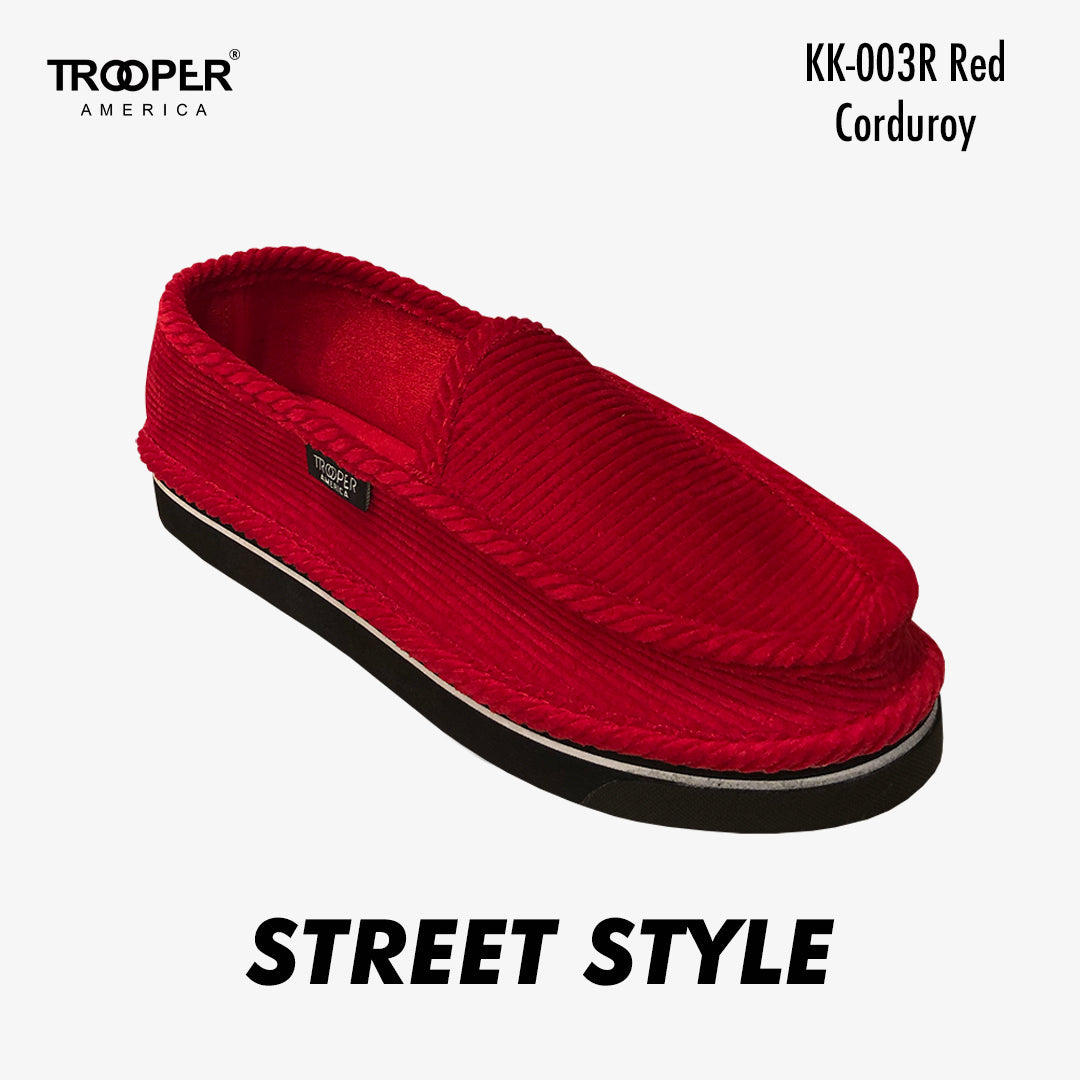 KK-003R Red Corduroy Street Style - Southern California SKATEBOARDING SLIP-ON SHOE 🌴🛹🤙