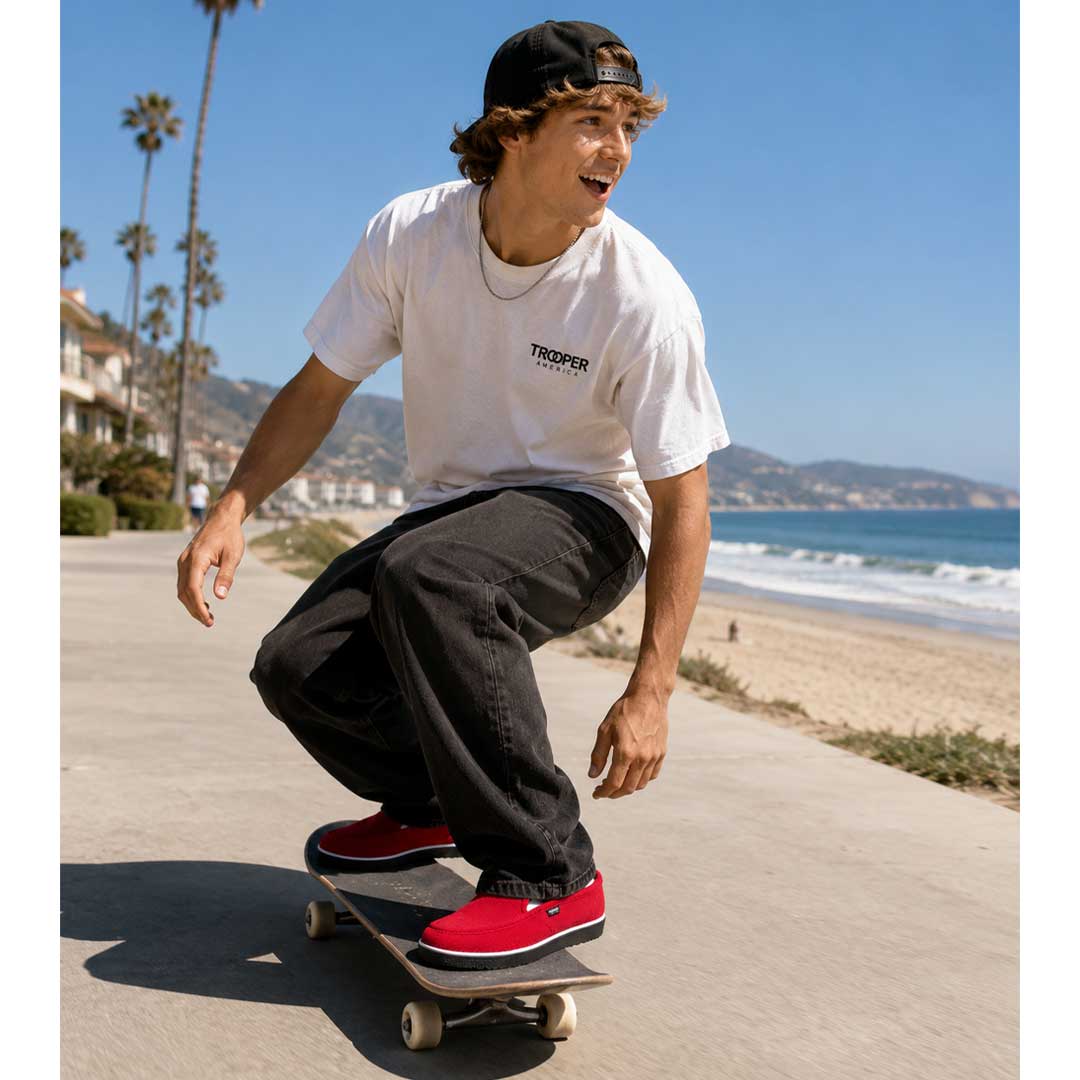 KK-003R Red Corduroy Street Style - Southern California SKATEBOARDING SLIP-ON SHOE 🌴🛹🤙
