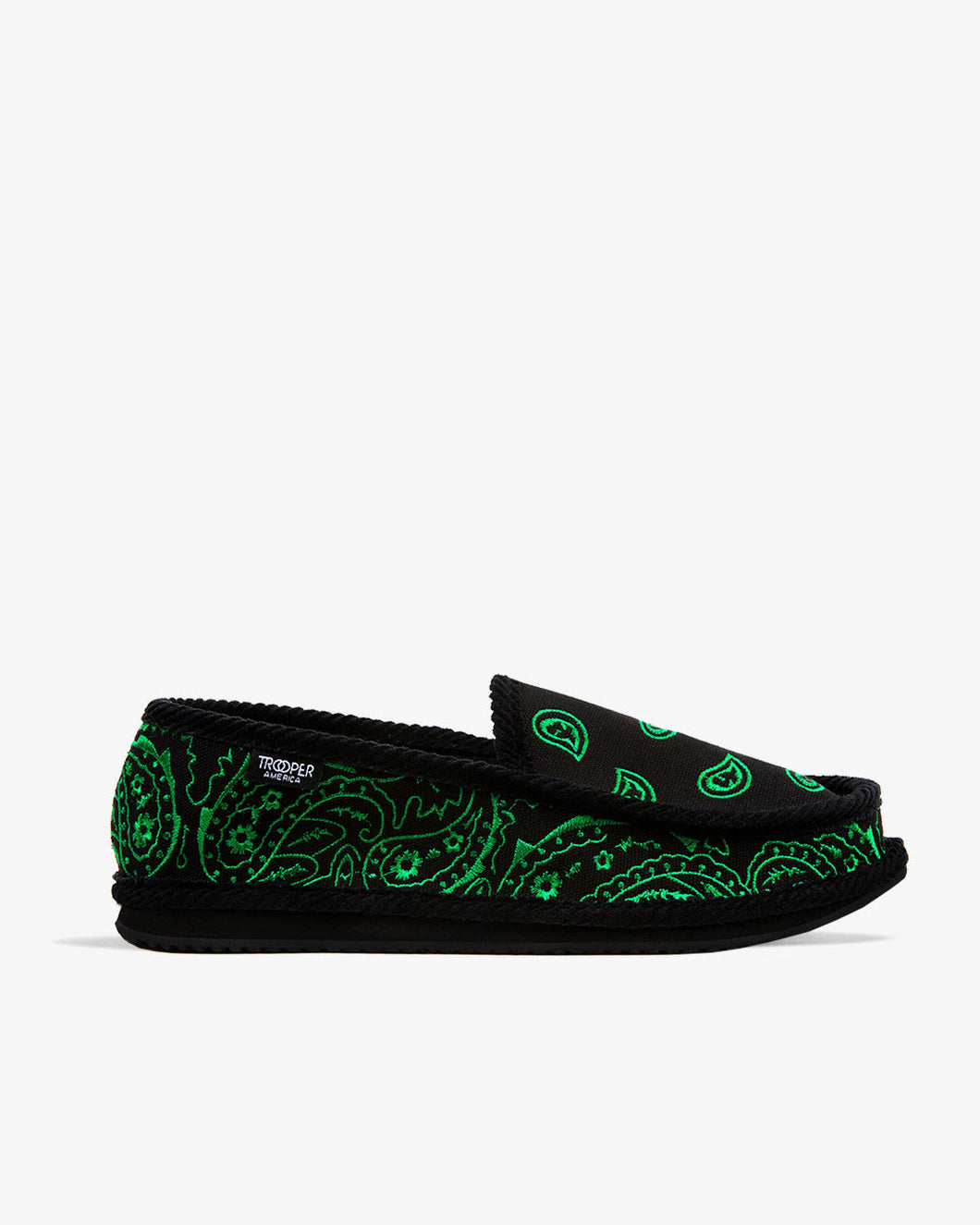 Trooper America Green Embroidered Bandana Paisley Comfy Slip-On Shoe