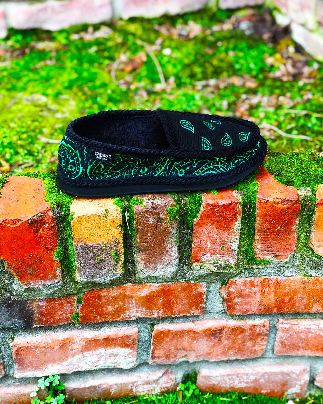 Trooper America Green Embroidered Bandana Paisley Comfy Slip On Shoe Men 12